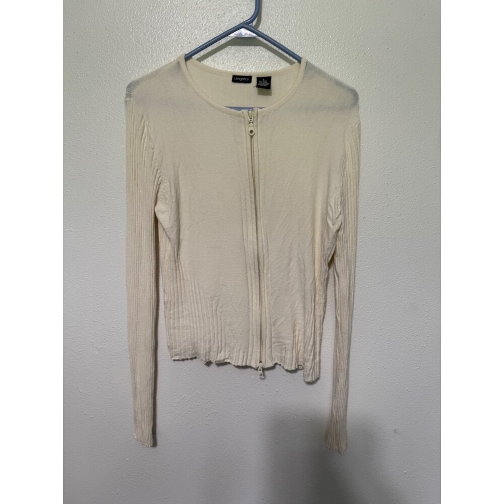 Langents Full Zip Sweater Cream with Ribbed Arms Womans S